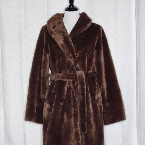 A Borg Fabric Tiffany Loungewear 70's Chocolate Brown Thick Fluffy Belted Robe - Picture 12 of 15